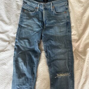 Citizens Of Humanity Blue Straight Jeans with Distressed Knee